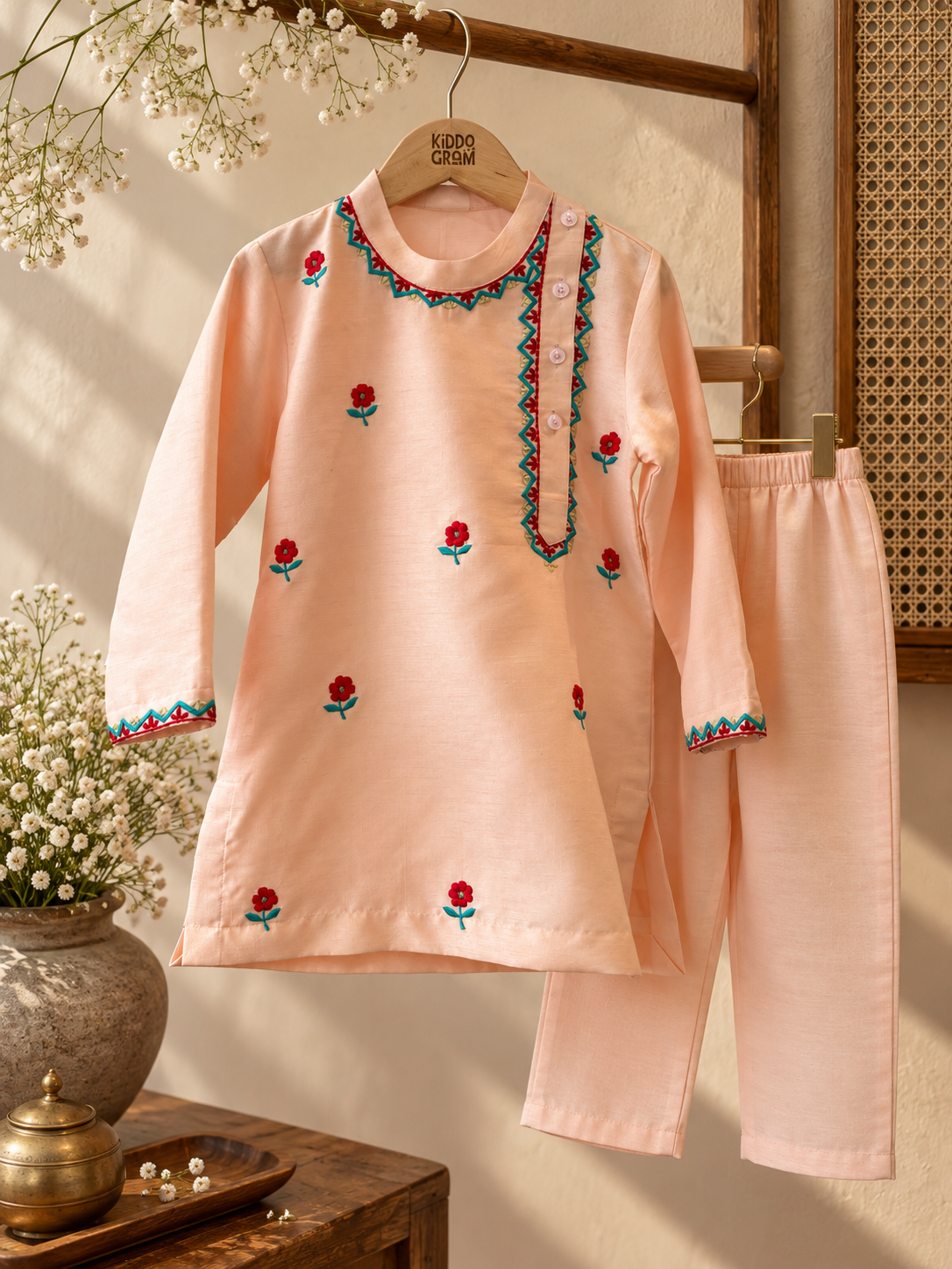 Aveline Peach kurta set