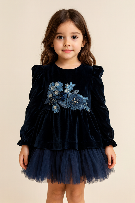 Navy Blossom Couture Dress NAS1028