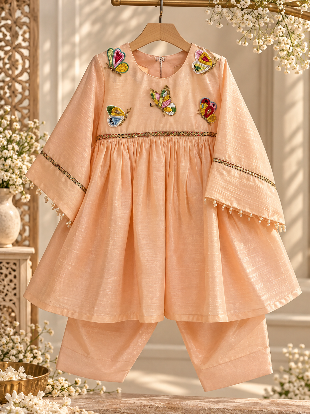 Peach Butterfly Chogga set