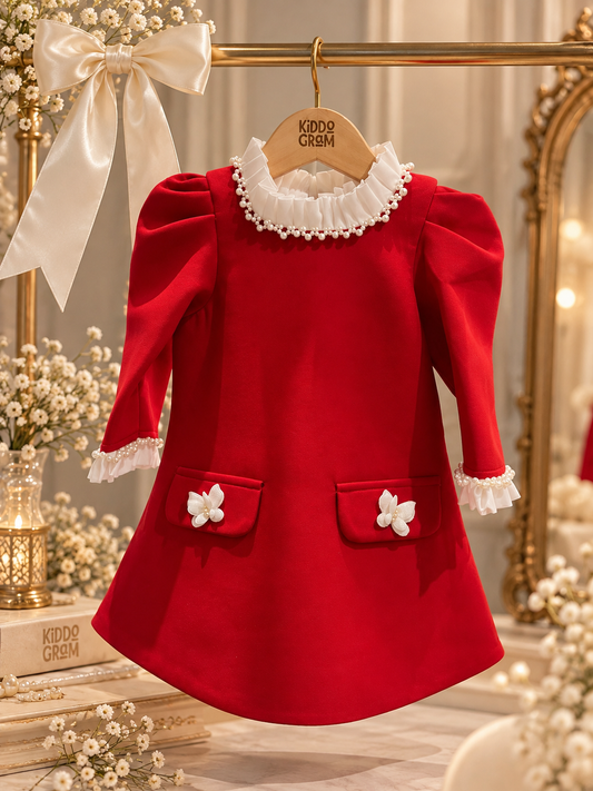 Ruby Rosette pearl collar dress NAS1785