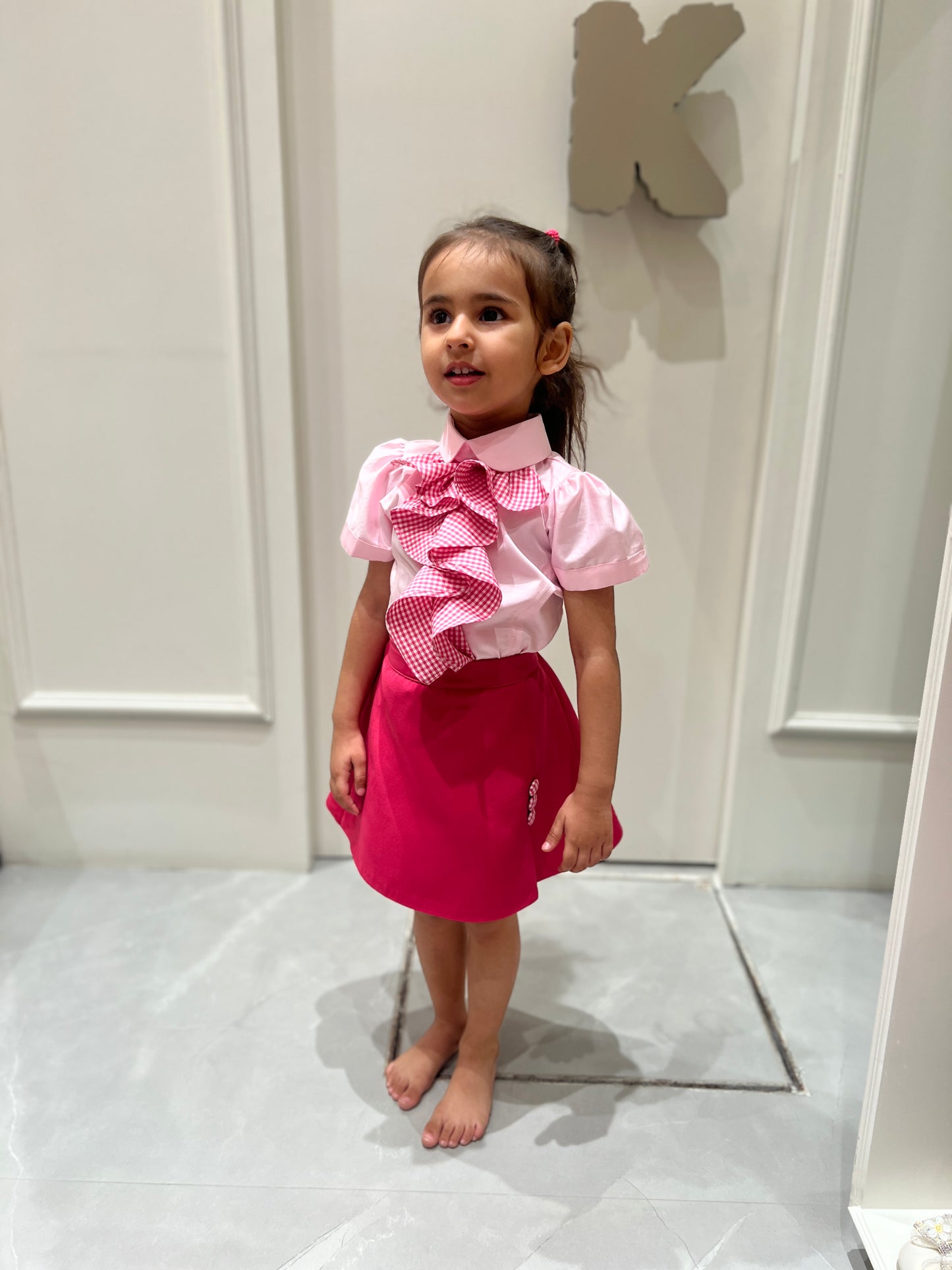 Hot pink ruffle top n skirt set NAS1591