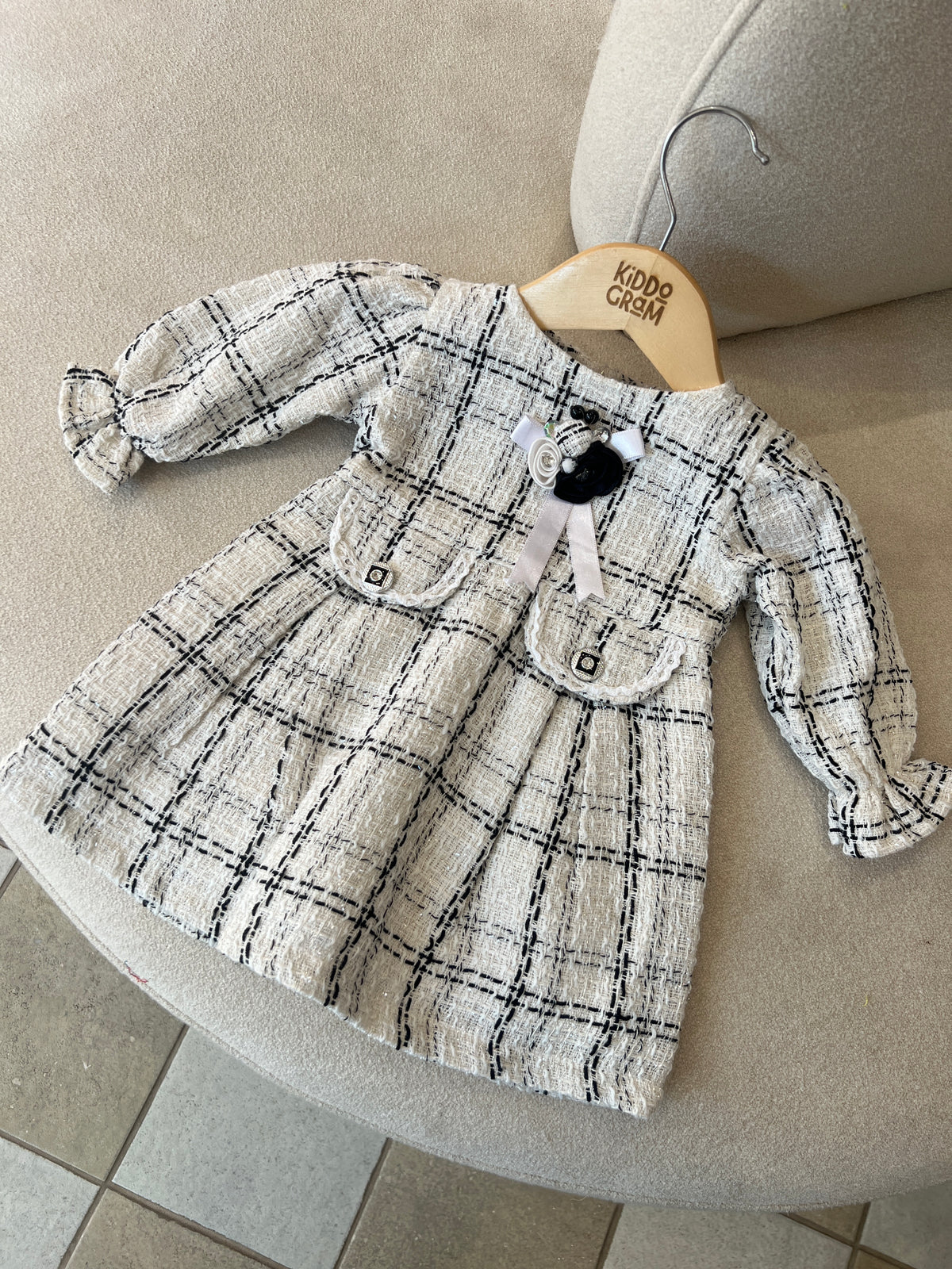 Ivory Noir tweed dress
