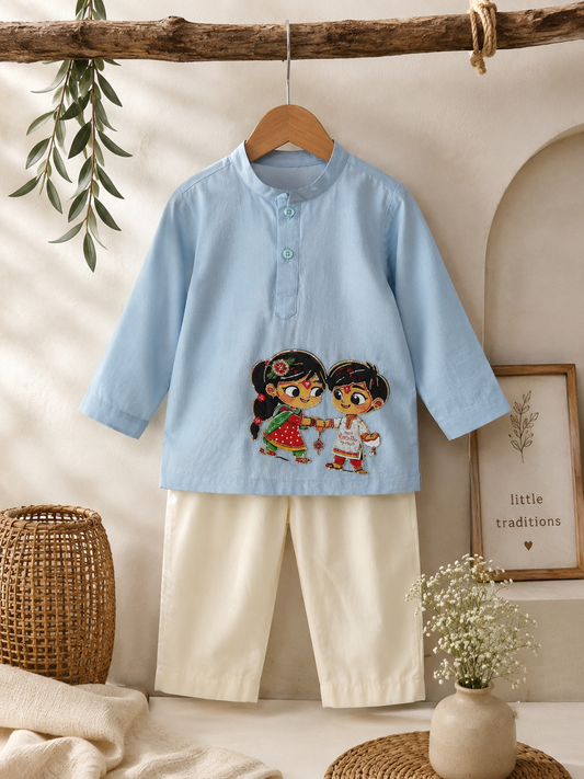 Tiny Sibling Tales kurta set🩵 NAS1718