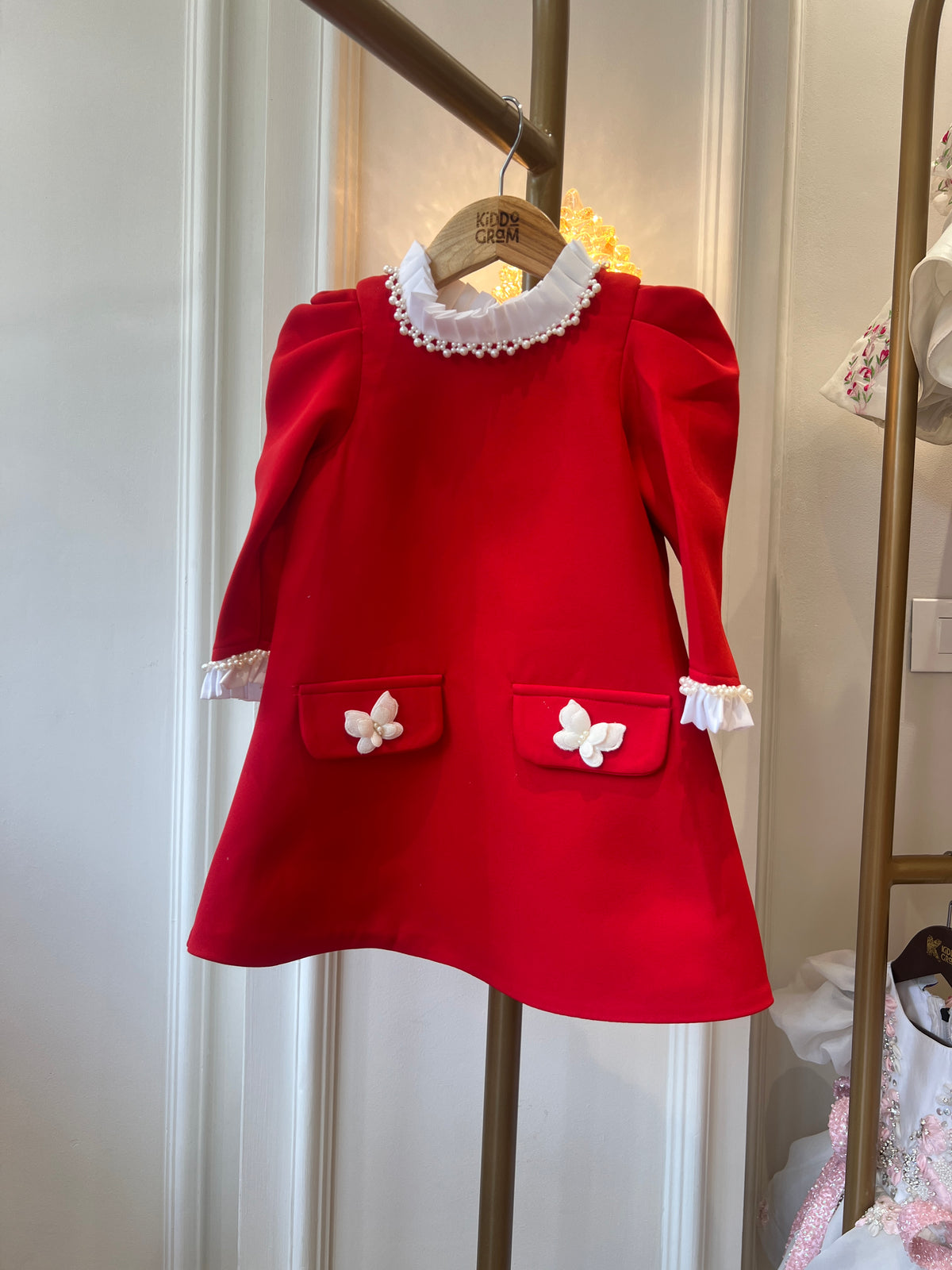 Ruby Rosette pearl collar dress NAS1785