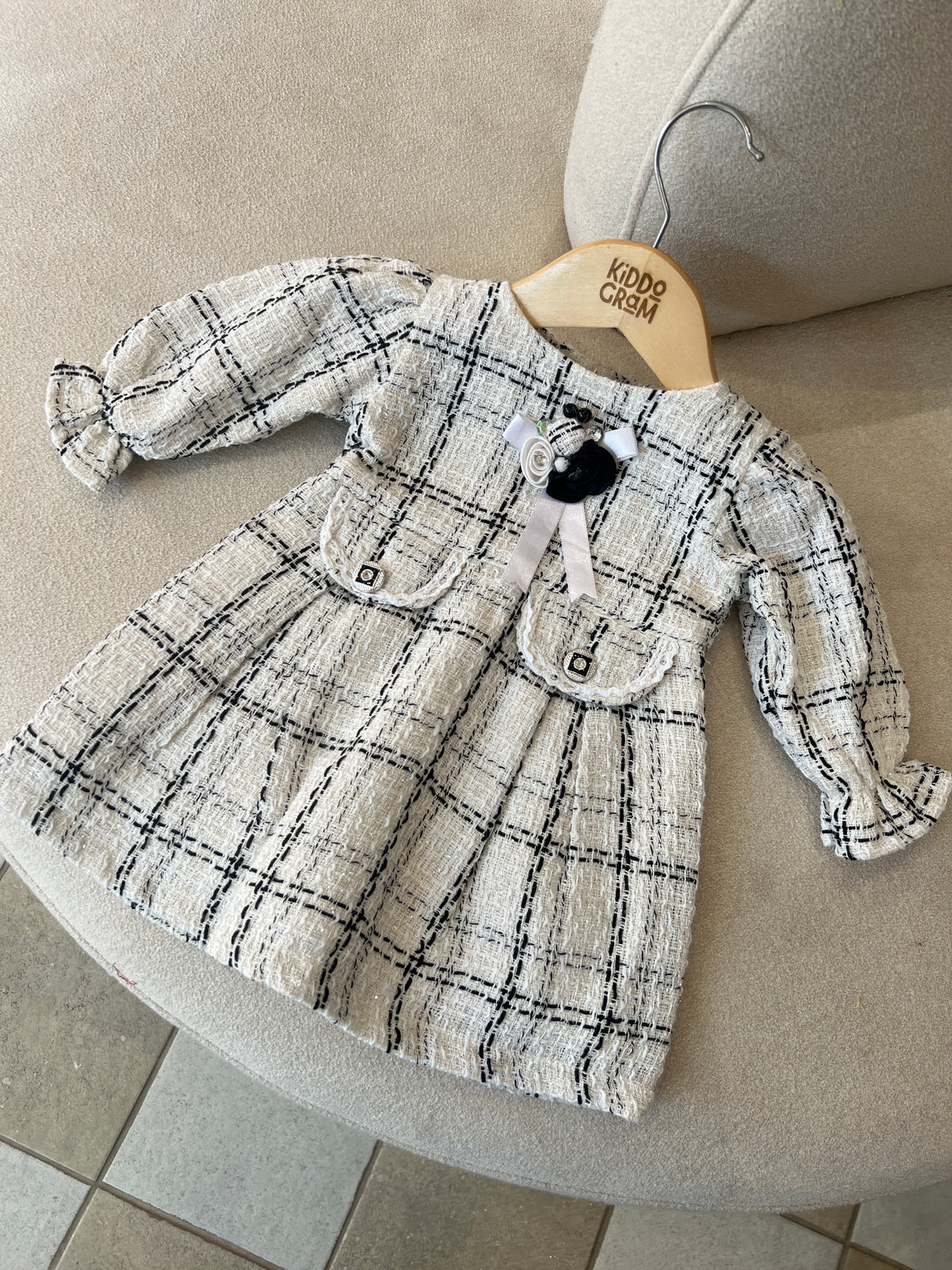 Ivory Noir tweed dress