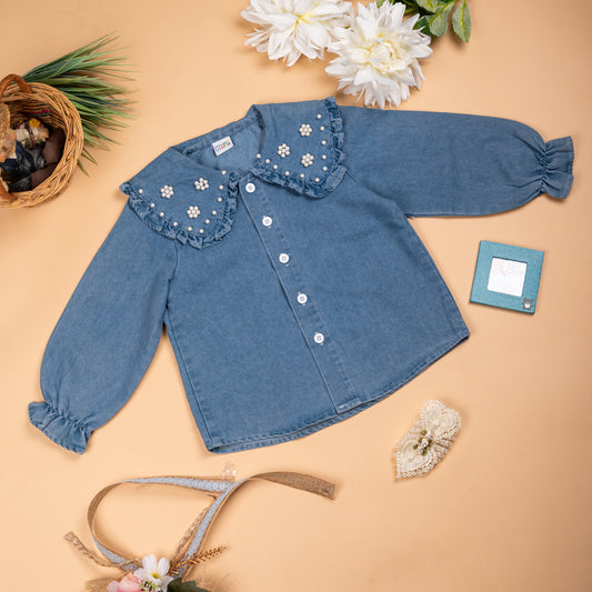 Embellished baby denim shirt