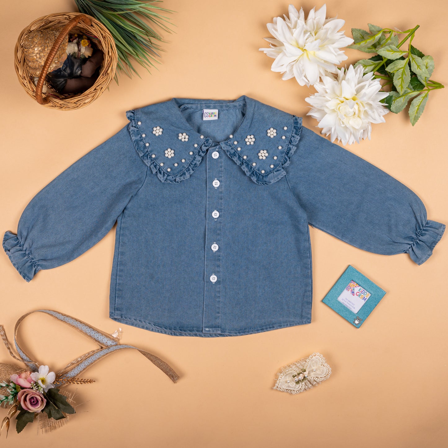 Embellished baby denim shirt