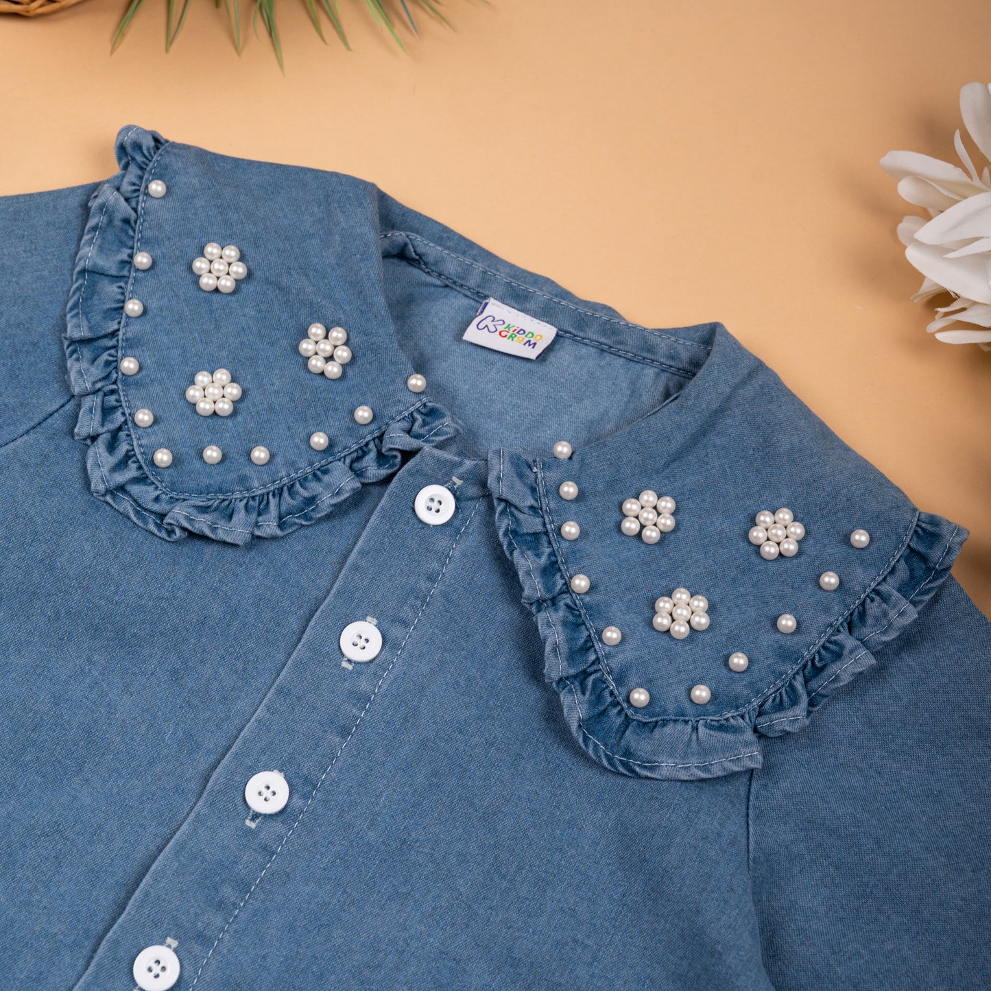 Embellished baby denim shirt