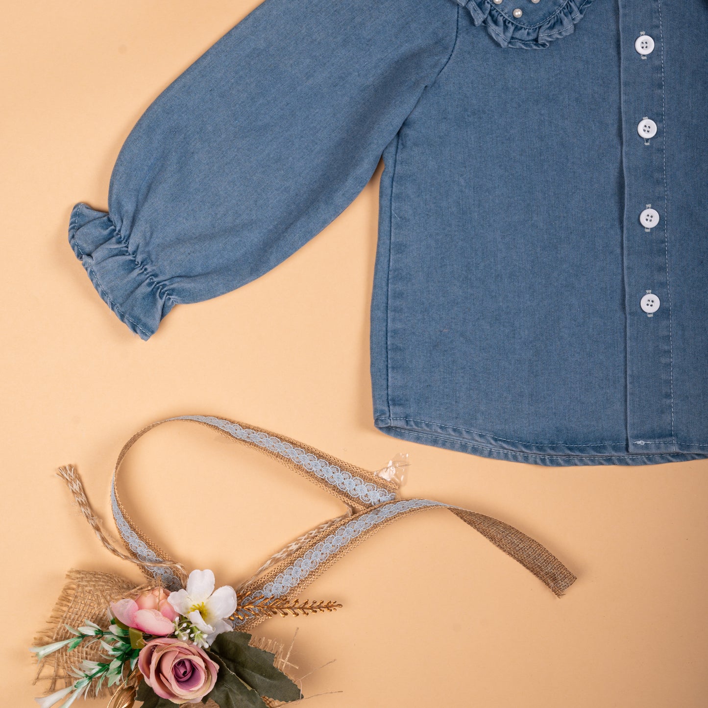 Embellished baby denim shirt