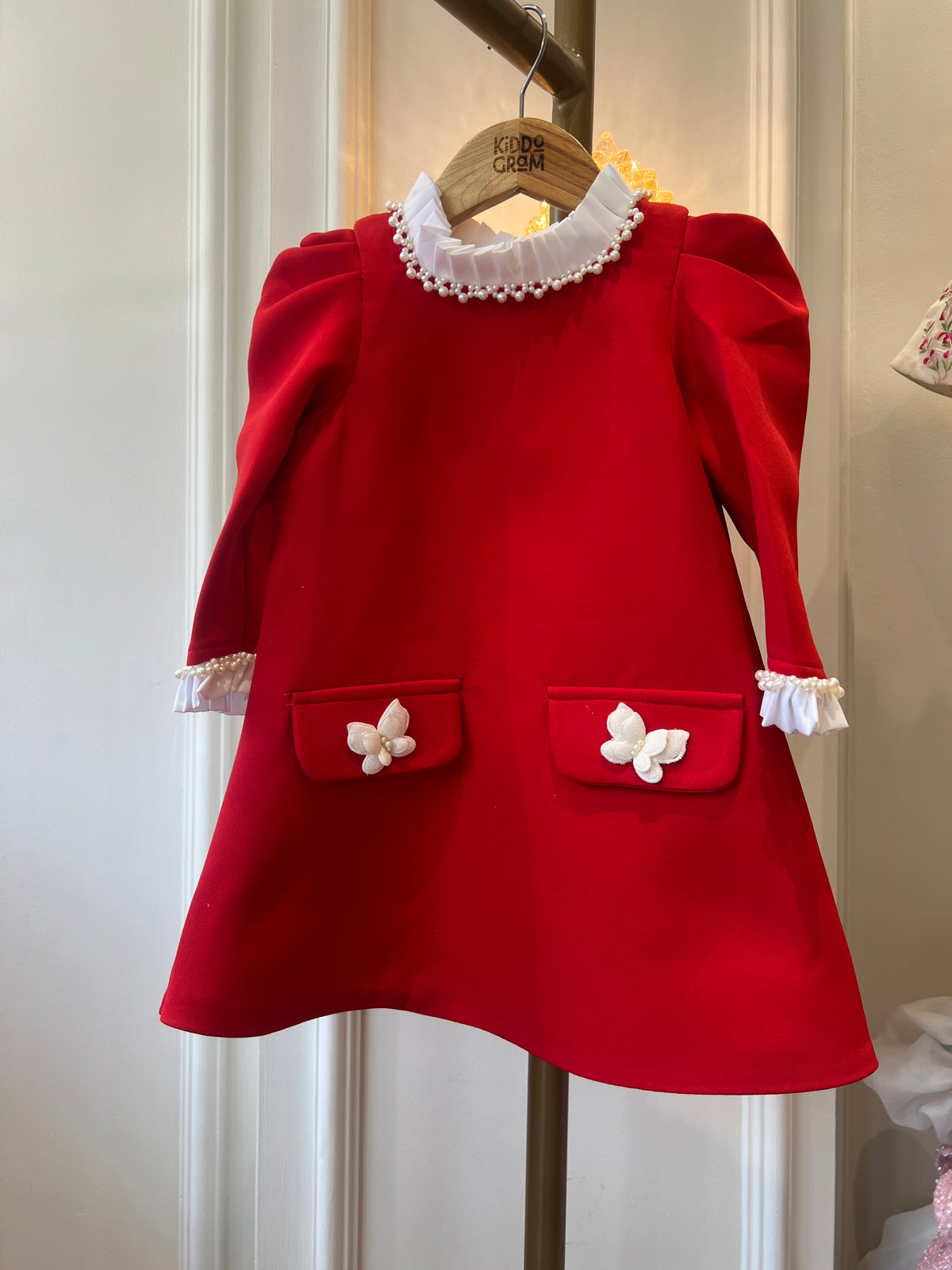 Ruby Rosette pearl collar dress NAS1785